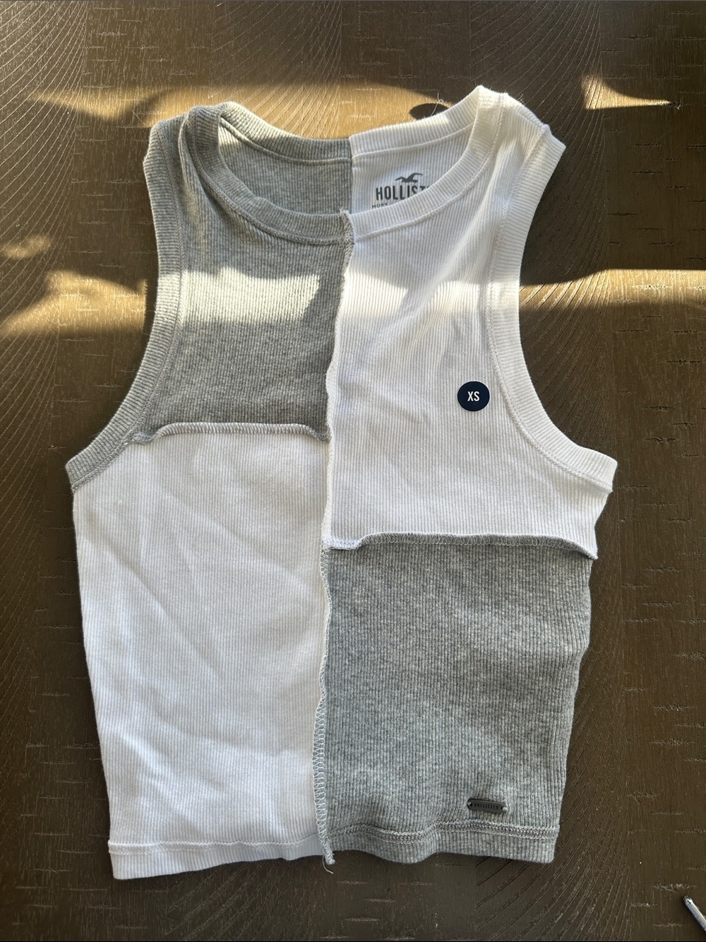 Hollister White & Gray Colorblock Tank Top
